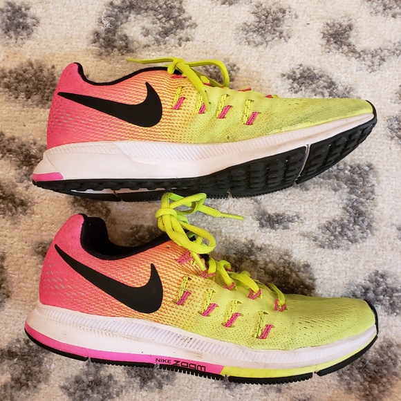 multi colored running shoes